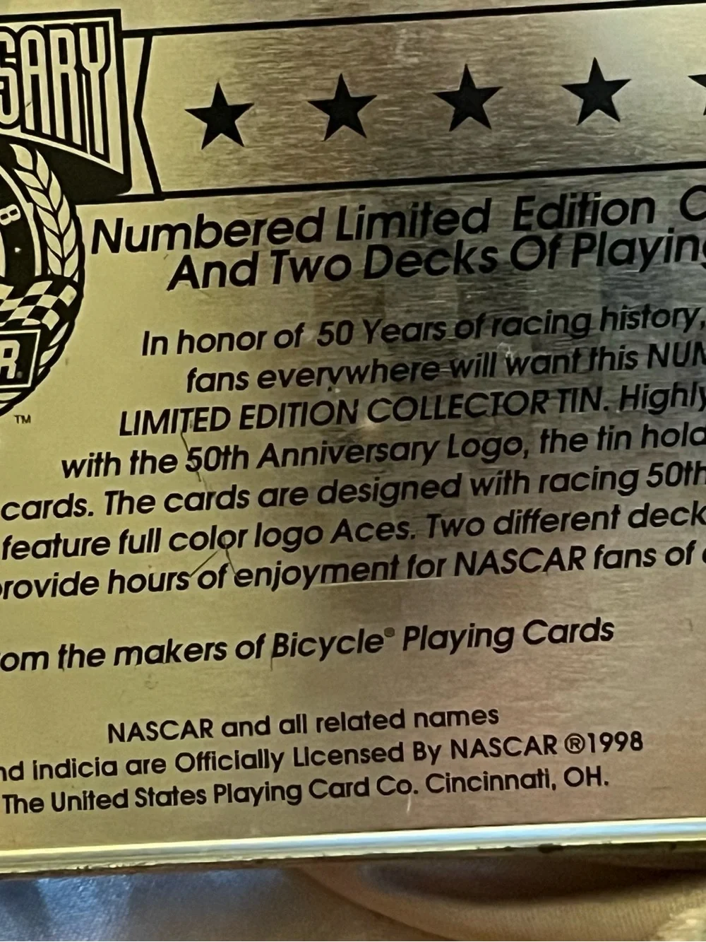 NASCAR 50th Anniversary Playing Cards Collector Tin 2 Decks Sealed US #058638